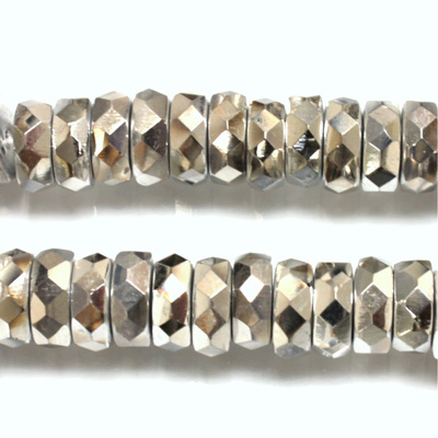 Czech Glass Fire Polished Bead - Rondelle 10x4MM SILVER