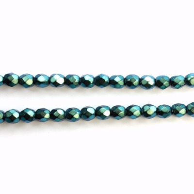 Czech Glass Pearl Faceted Fire Polish Bead - Round 04MM POLYNESIAN GREEN ON BLACK 19044