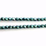 Czech Glass Pearl Faceted Fire Polish Bead - Round 04MM POLYNESIAN GREEN ON BLACK 19044