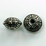 Metalized Plastic Engraved Bead - Saucer 16x10MM ANT SILVER