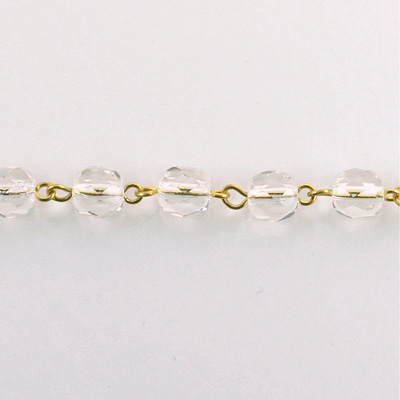 Linked Bead Chain Rosary Style with Glass Fire Polish Bead - Round 6MM CRYSTAL-GOLD