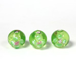 Czech Glass Lampwork Bead - Round 10MM Flower ON OLIVE with SILVER FOIL