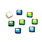 Glass Low Dome Foiled Cabochon - Square Antique 06x6MM BERMUDA BLUE