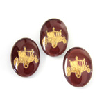 Glass Crystal Painting with Carved Intaglio Coach Oval 18x13MM GOLD on BURGUNDY