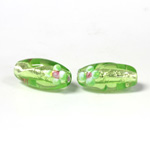 Czech Glass Lampwork Bead - Oval 18x8MM Flower ON OLIVE with SILVER FOIL