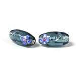 Czech Glass Lampwork Bead - Oval 18x8MM Flower ON MONTANA with SILVER FOIL