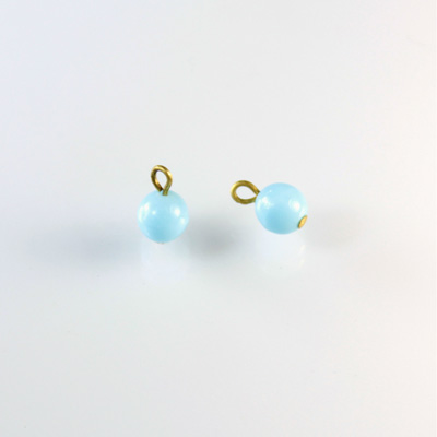 Pressed Glass Bead with 1 Brass Loop - Round 06MM LT BLUE TURQ/Brass