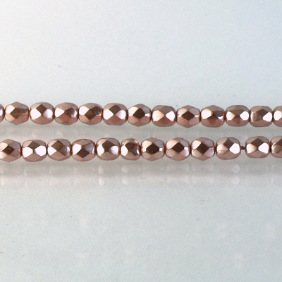 Czech Glass Pearl Faceted Fire Polish Bead - Round 04MM ROSE ON CRYSTAL 78417