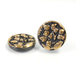 Glass Flat Back Engraved Button Top - Round Leaves 18MM GOLD on JET