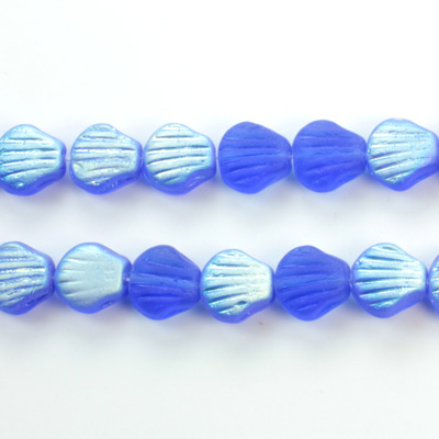 Czech Pressed Glass Engraved Bead - Fan/Shell 08MM MATTE SAPPHIRE AB