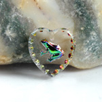 German Glass Engraved Buff Top Intaglio Pendant - FROG Heart Shape 15x14MM CRYSTAL HELIO GREEN