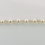 Linked Bead Chain Rosary Style with Glass Pearl Bead - Round 4MM WHITE-SILVER