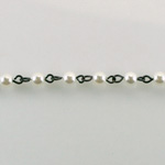 Linked Bead Chain Rosary Style with Glass Pearl Bead - Round 4MM WHITE-JET