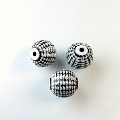 Plastic Engraved Bead - Round 16MM BLACK on WHITE