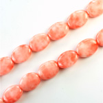 Czech Pressed Glass Bead - Flat Oval 12x9MM CORAL MATRIX