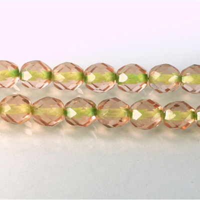 Czech Glass Fire Polish Bead - Round 08MM ROSE GREEN LINE