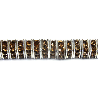 Czech Rhinestone Rondelle - Square 04.5MM SMOKE TOPAZ-SILVER