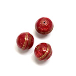 Plastic Engraved Bead -  Gold Tapestry Round 12MM PARIS RED