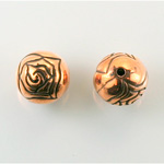 Metalized Plastic Engraved Bead - Rosebud  Round 12MM ANTIQUE COPPER