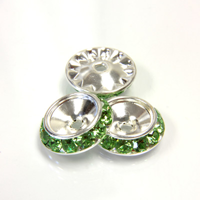 Czech Rhinestone Rondelle Shrag Rivoli Back Setting - Round 15MM outside with 10.5mm (ss47) Recess PERIDOT-SILVER