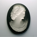 German Glass Cameo Woman Oval 40x30MM MATTE CRYSTAL ON JET
