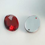 Plastic Flat Back 2-Hole Foiled Sew-On Stone - Oval 25x18MM RUBY