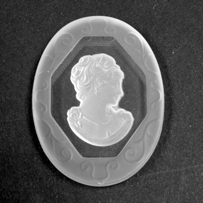German Glass Flat Back Reverse Carved Intaglio Back Woman's Head - Oval 40x30MM MATTE CRYSTAL