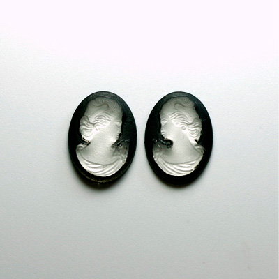 German Glass Cameo Woman Oval 18x13MM MATTE CRYSTAL ON JET