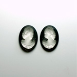 German Glass Cameo Woman Oval 18x13MM MATTE CRYSTAL ON JET