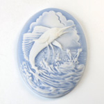 Plastic Cameo - Swordfish Oval 40x30MM WHITE ON BLUE