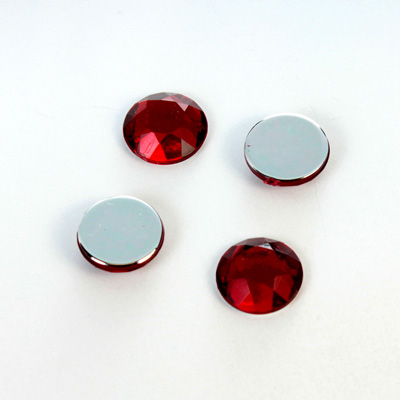 Plastic Flat Back Foiled Rose Cut Rhinestone - Round 11MM RUBY