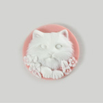 Plastic Cameo - Cat Round 25MM WHITE ON PINK