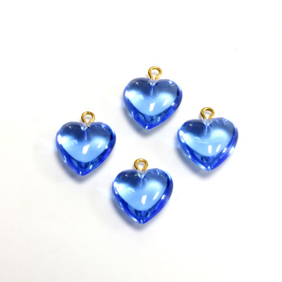 Plastic Pendant - Puff Heart with Brass Loop 09MM LIGHT SAPPHIRE