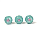 Czech Glass Lampwork Bead - Smooth Round 10MM Flower PINK ON LT GREEN (00049)