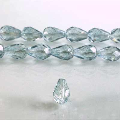 Czech Glass Fire Polish Bead - Pear 10x7MM LUMI COATED BLUE