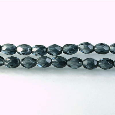 Czech Glass Fire Polish Bead - Oval 07x5MM Coated GREY-CRYSTAL 69011