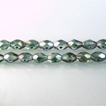 Czech Glass Fire Polish Bead - Oval 07x5MM Coated DK GREEN-GREEN 91003