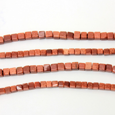Man-made Bead - Smooth Cube 04x4MM BROWN GOLDSTONE