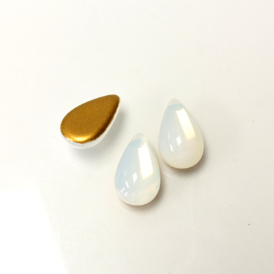 Glass Medium Dome Foiled Cabochon - Pear 13x8MM WHITE OPAL