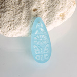 German Glass Engraved Pendant - Pear 22x10MM MATTE AQUA