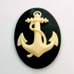 Plastic Cameo - Anchor Oval 40x30MM IVORY ON BLACK