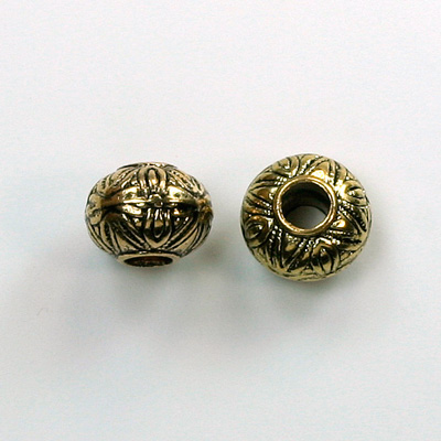 Metalized Plastic Engraved Bead - Spacer 10x7MM.5 ANT GOLD