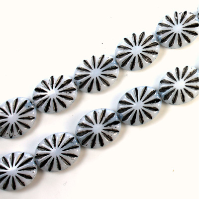 Czech Pressed Glass Engraved Bead - Oval 14x11MM BLACK ON ALABASTER