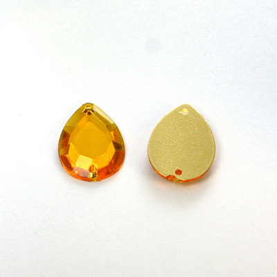 Plastic Flat Back 2-Hole Foiled Sew-On Stone - Pear 18x13MM TOPAZ
