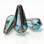 Czech Glass Lampwork Bead - Lantern 36x15MM COPPER WRAP AQUA