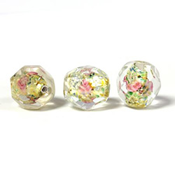 Czech Glass Lampwork Bead - Round Faceted 12MM Flower ON CRYSTAL with  SILVER FOIL