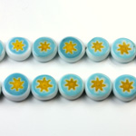 Glass Millefiori Bead - Flat Round 10x4MM WHITE AQUA YELLOW (02)