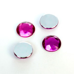 Plastic Flat Back Foiled Rose Cut Rhinestone - Round 13MM FUCHSIA