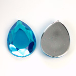 Plastic Flat Back Foiled Rose Cut Rhinestone - Pear 25x18MM AQUA