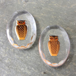 Glass Flat Back Reverse Carved Intaglio Back Owl Oval 25X18MM BROWN on CRYSTAL